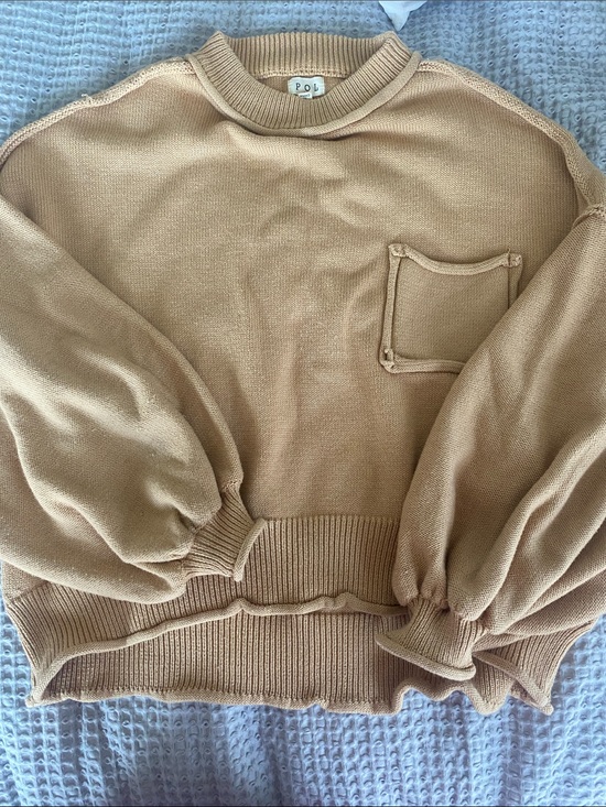 POL Sweaters - POL Camel Crewneck Sweater with Balloon Sleeves